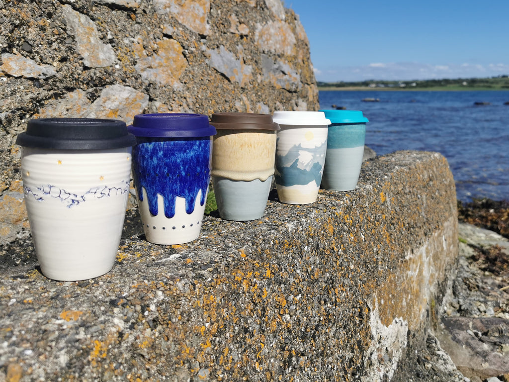 Sea Scape Handmade Ceramic Travel Mug, Reusable Cup Grounded Pottery Irish  Design Ocean Inspired 