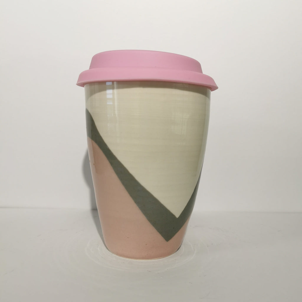 Poured Pink and Grey Travel Cup