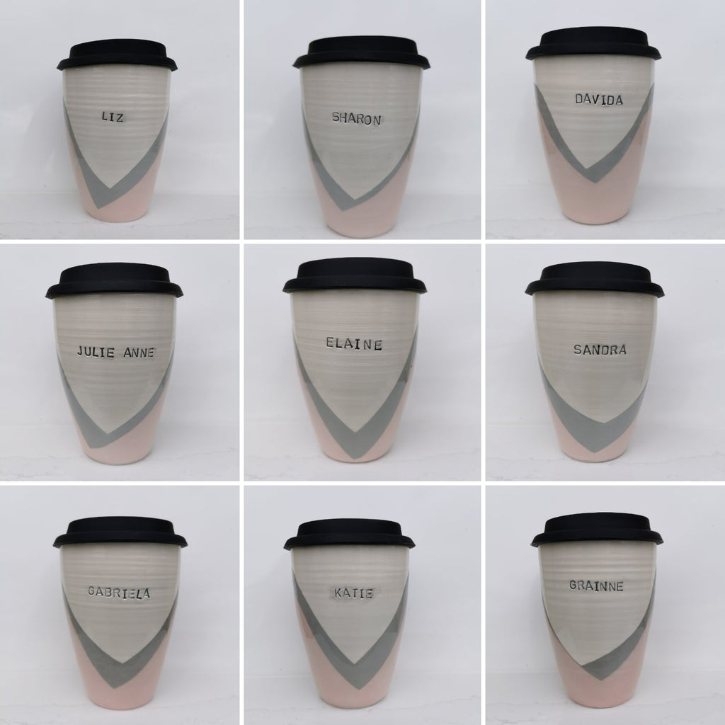 Poured Pink and Grey Travel Cup